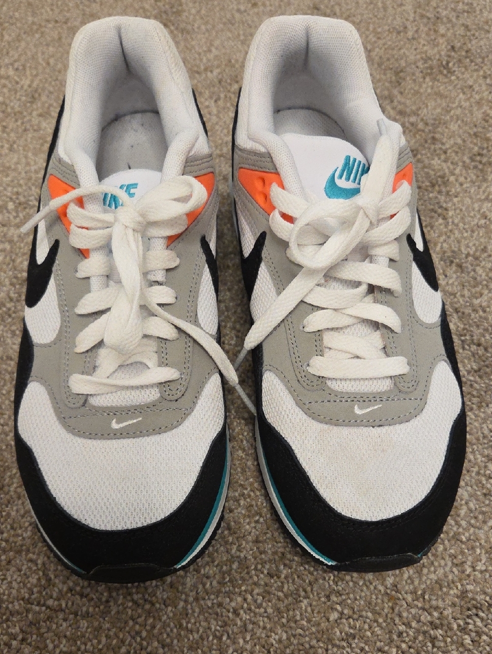 Nike White, Black, Gray, Orange & Teal Retro Running Shoes